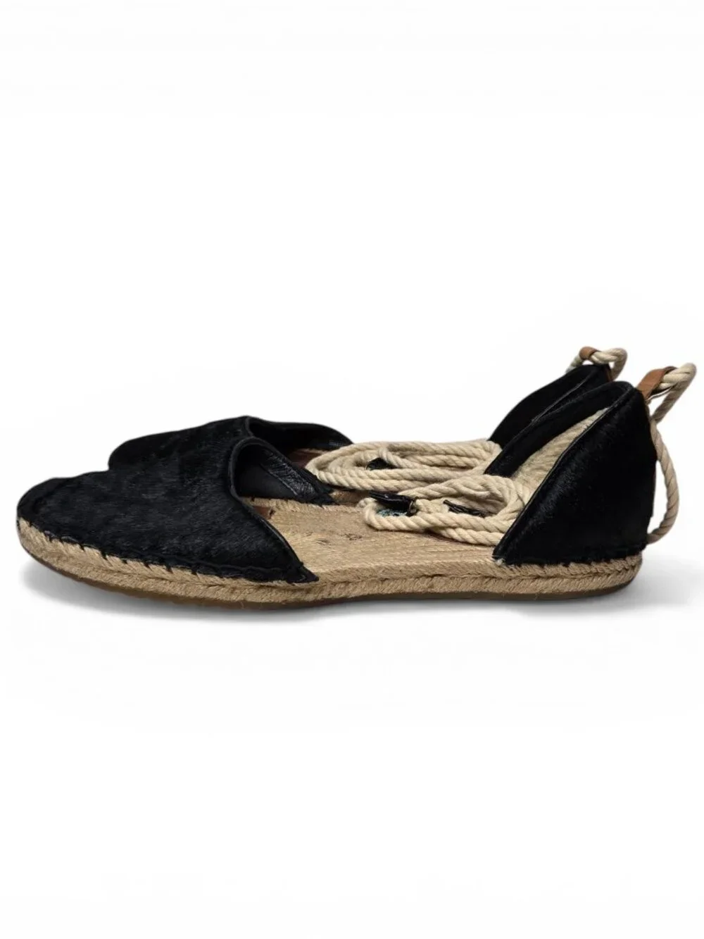 UGG‎ Libbi Calf Hair Espadrille Sandals Women Black Spanish Ankle Wrap Summer 7